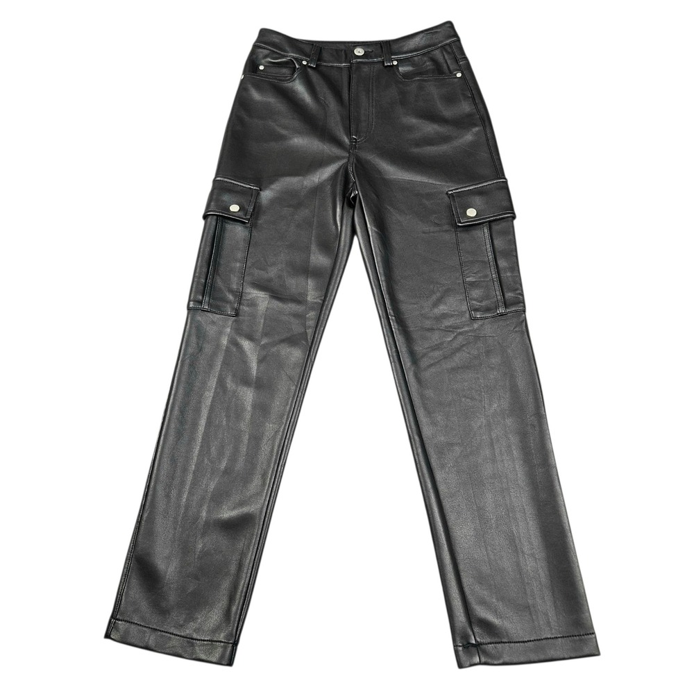 Avec‎ Les Filles Pants XS Black Faux Leather Cargo High Rise Straight Leg 67808